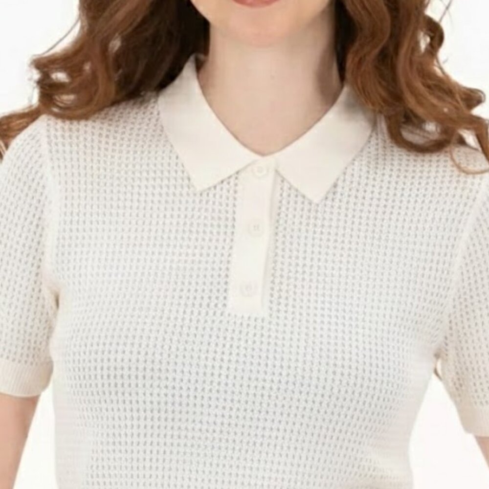 Foray Golf White Knit Polo Shirt Women’s Short Sleeve Preppy